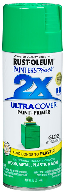 RUST-OLEUM PAINTER'S Touch 2X ULTRA COVER 314751 Spray Paint, Gloss, Spring Green, 12 oz, Aerosol Can [SKU: ORG8701088]
