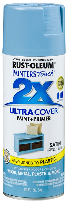 RUST-OLEUM PAINTER'S Touch 2X ULTRA COVER 314752 Spray Paint, Satin, French Blue, 12 oz, Aerosol Can [SKU: ORG8701062]