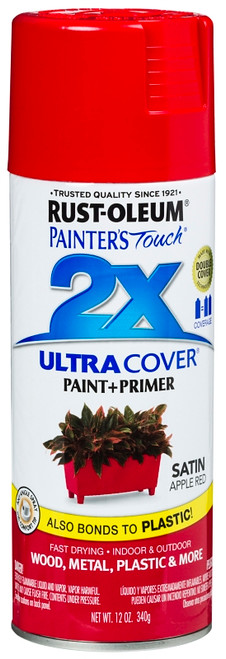 RUST-OLEUM PAINTER'S Touch 2X ULTRA COVER 315396 Spray Paint, Satin, Apple Red, 12 oz, Aerosol Can [SKU: ORG8701047]