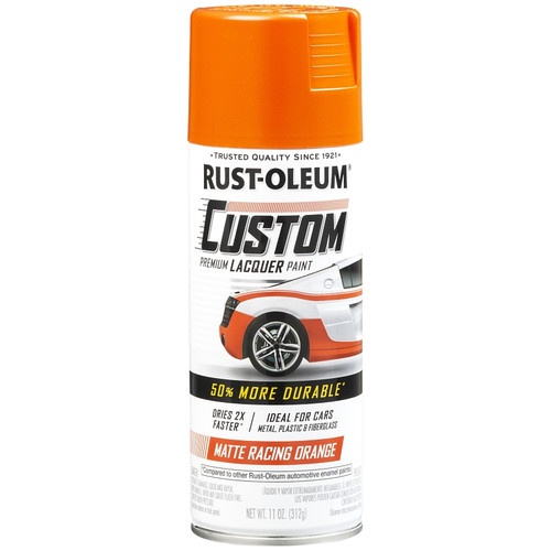 RUST-OLEUM AUTOMOTIVE 340564 Premium Custom Lacquer Paint, Matte, Racing Orange, 11 oz, Aerosol Can [SKU: ORG7448012]