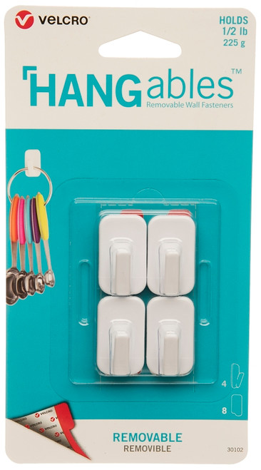 VELCRO Brand HANGables VEL-30102-USA Removable Wall Hook, 0.5 lb, 4-Hook, White [SKU: ORG3463304]