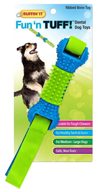 RUFFIN'IT 80622 Dog Toy, Ribbed Bone Tug [SKU: ORG4767497]