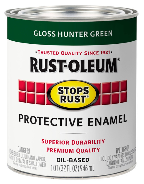 RUST-OLEUM Stops Rust 353576 Protective Enamel Paint, Gloss, Hunter Green, 1 qt [SKU: ORG2430650]