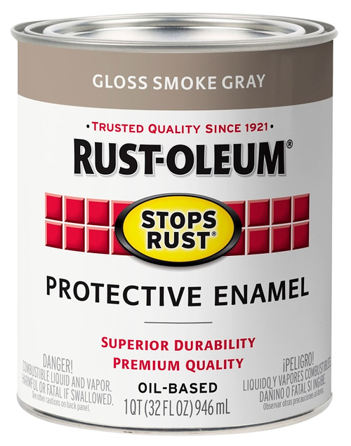 RUST-OLEUM Stops Rust 353579 Protective Enamel Paint, Gloss, Smoke Gray, 1 qt [SKU: ORG2430718]