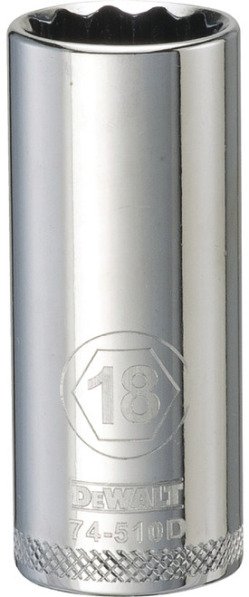DeWALT DWMT74510OSP Drive Socket, 18 mm Socket, 3/8 in Drive, 12-Point, Vanadium Steel, Polished Chrome [SKU: ORG7515646]