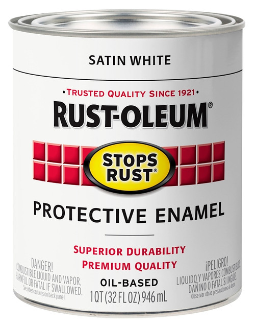 RUST-OLEUM Stops Rust 353590 Protective Enamel Paint, Satin, White, 1 qt [SKU: ORG2430866]