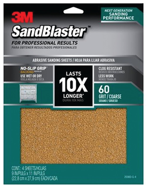 3M SandBlaster Series 20060-G-4 Sandpaper, 11 in L, 9 in W, 60 Grit, Coarse, Synthetic Mineral Abrasive [SKU: ORG7185812]