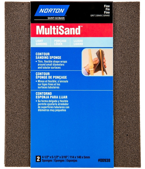 NORTON MultiSand 00938 Sanding Sponge, 5-1/2 in L, 4-1/2 in W, Fine, Aluminum Oxide Abrasive [SKU: ORG3308020]