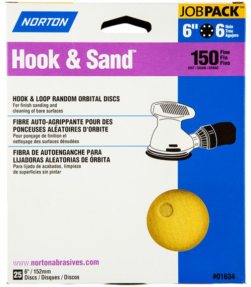 NORTON Hook & Sand 07660701634 Vacuum Disc, 6 in Dia, P150 Grit, Fine, Aluminum Oxide Abrasive, Paper Backing [SKU: ORG3310612]