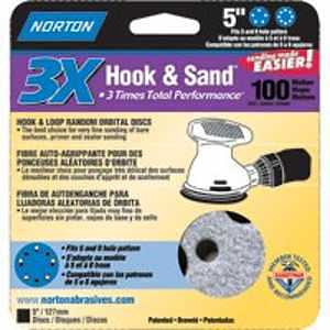 NORTON 03231 Sanding Disc, 5 in Dia, 11/16 in Arbor, Coated, P100 Grit, Medium, Alumina Ceramic Abrasive, Spiral [SKU: ORG3309168]
