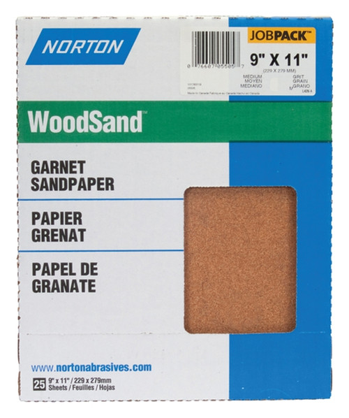 NORTON WoodSand 07660705504 Sanding Sheet, 11 in L, 9 in W, Coarse, 80 Grit, Garnet Abrasive, Paper Backing [SKU: ORG3306917]