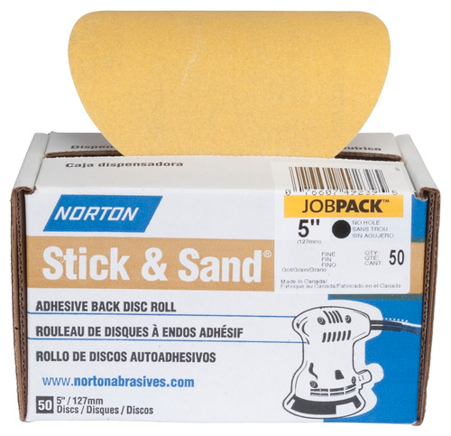 NORTON Stick & Sand 07660749232 Disc Roll, 5 in Dia, Coated, P220 Grit, Very Fine, Aluminum Oxide Abrasive [SKU: ORG3310778]