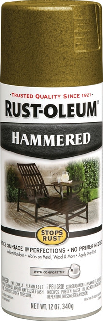 RUST-OLEUM STOPS RUST 7210830 Spray Paint, Hammered, Gold, 12 oz, Aerosol Can [SKU: ORG6237713]