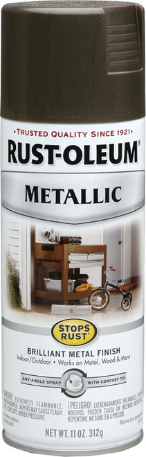 RUST-OLEUM STOPS RUST 7272830 Metallic Spray Paint, Metallic, Dark Bronze, 11 oz, Aerosol Can [SKU: ORG6244701]