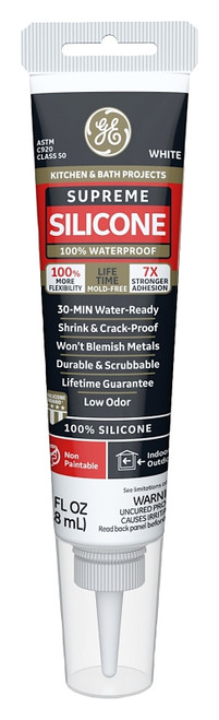 GE Supreme M90011 Silicone Caulk, White, -60 to 400 deg F, 2.8 oz Squeeze Tube [SKU: ORG4234928]