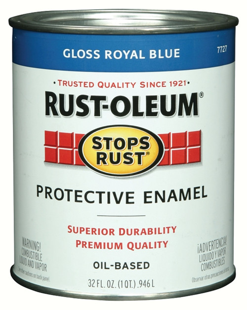 RUST-OLEUM STOPS RUST 7727502 Protective Enamel, Gloss, Royal Blue, 1 qt Can [SKU: ORG8564460]