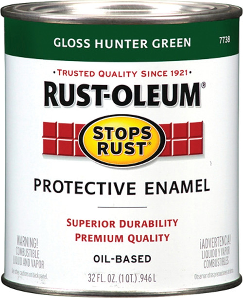 RUST-OLEUM STOPS RUST 7738502 Protective Enamel, Gloss, Hunter Green, 1 qt Can [SKU: ORG8565939]
