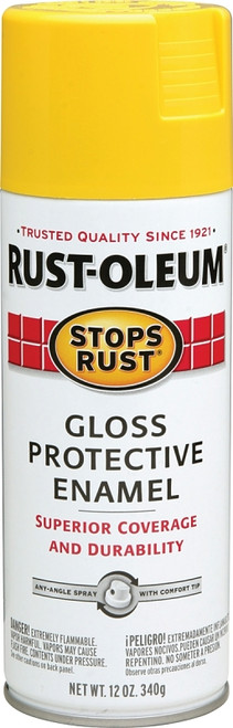 RUST-OLEUM STOPS RUST 7747830 Protective Enamel Spray Paint, Gloss, Sunburst Yellow, 12 oz, Aerosol Can [SKU: ORG6757116]