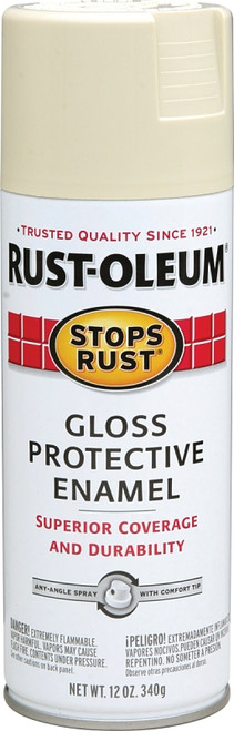RUST-OLEUM STOPS RUST 7770830 Protective Enamel Spray Paint, Gloss, Almond, 12 oz, Aerosol Can [SKU: ORG2959344]