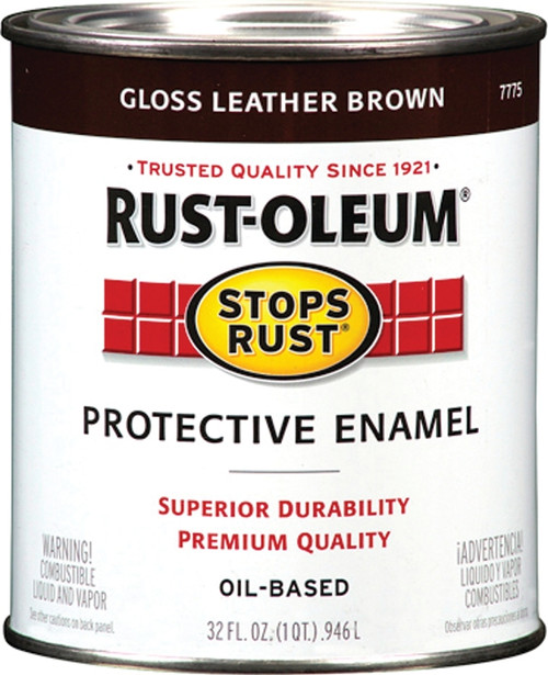 RUST-OLEUM STOPS RUST 7775502 Protective Enamel, Gloss, Leather Brown, 1 qt Can [SKU: ORG8565400]
