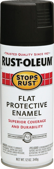 RUST-OLEUM STOPS RUST 7776830 Protective Enamel Spray Paint, Flat, Black, 12 oz, Aerosol Can [SKU: ORG2553105]