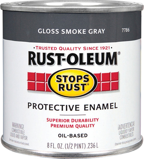 RUST-OLEUM STOPS RUST 7786730 Protective Enamel, Gloss, Smoke Gray, 0.5 pt Can [SKU: ORG7561244]