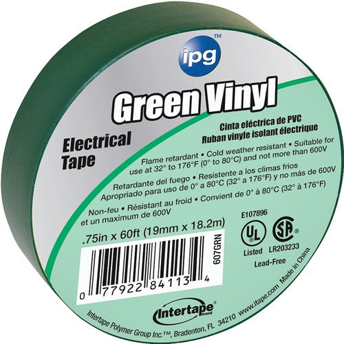 IPG 85827 Electrical Tape, 60 ft L, 3/4 in W, PVC Backing, Green [SKU: ORG5832696]