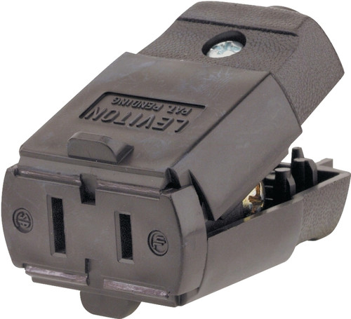 Leviton C20-00102-00P Cord Connector, 2 -Pole, 15 A, 125 V, NEMA: NEMA 1-15R, Brown [SKU: ORG4995205]