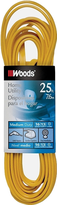 Woods 0831 Extension Cord, 16 AWG Cable, 25 ft L, 10 A, 125 V, Yellow [SKU: ORG1074483]