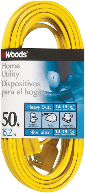 Woods 0835 Extension Cord, 14 AWG Cable, 50 ft L, 15 A, 125 V, Yellow [SKU: ORG0335364]