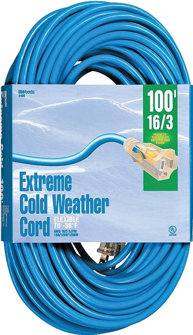 Woods 2436 Extension Cord, 16 AWG Cable, 100 ft L, 10 A, 125 V, Bright Blue [SKU: ORG2614147]