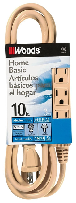 CCI 2865 Extension Cord, 16 AWG Cable, 10 ft L, 13 A, Beige [SKU: ORG0677278]