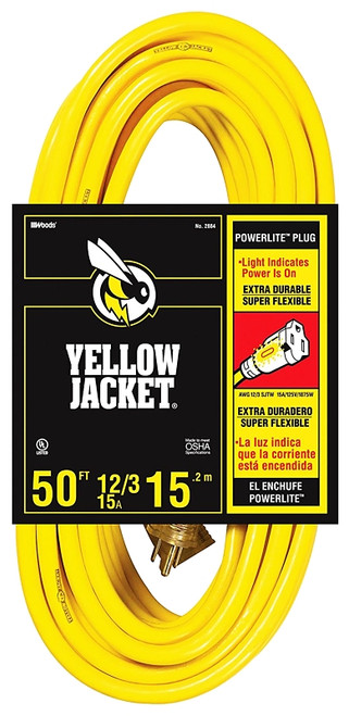 CCI 2884 Extension Cord, 12 AWG Cable, 50 ft L, 15 A, 125 V, Yellow [SKU: ORG6753107]