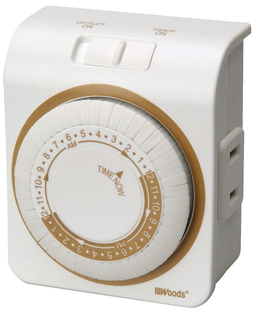 Woods 50000 Mechanical Timer, 15 A, 125 V, 1875 W, 24 hr Time Setting, 24 On/Off Cycles Per Day Cycle, White [SKU: ORG1827120]
