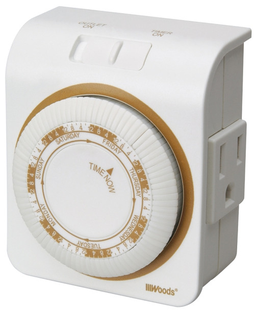Woods 50002 Mechanical Timer, 15 A, 125 V, 1875 W, 7 days Time Setting, 6 On/Off Cycles Per Day Cycle, White [SKU: ORG1827146]