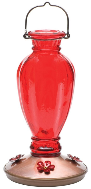 Perky-Pet 8133-2 Bird Feeder, Daisy Vase Vintage, 18 oz, 4-Port/Perch, Glass, Red, 12.7 in H [SKU: ORG2277812]
