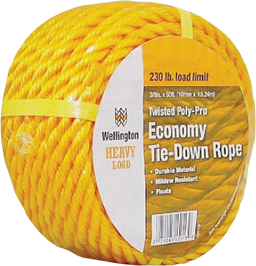 Wellington 15013 Rope, 3/8 in Dia, 50 ft L, 230 lb Working Load, Polypropylene, Yellow [SKU: ORG6150882]