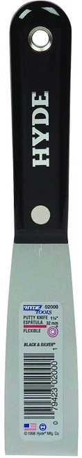 HYDE Black & Silver 02000 Putty Knife, 1-1/4 in W Blade, HCS Blade, Nylon Handle [SKU: ORG6714463]