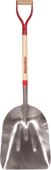RAZOR-BACK 53128 Scoop Shovel, 15 in W Blade, Aluminum Blade, Wood Handle, D-Shaped Handle, 44-3/4 in OAL [SKU: ORG7408917]