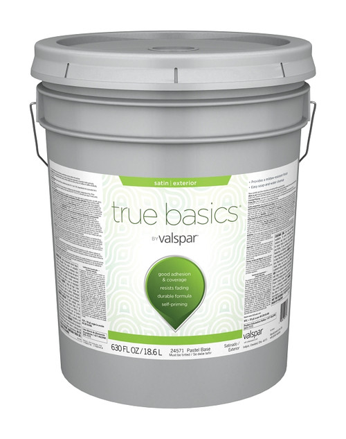 Valspar TRUE Basics 24570 Series 080.0024571.008 Exterior Paint, Satin, Pastel Base, 5 gal [SKU: ORG7351109]