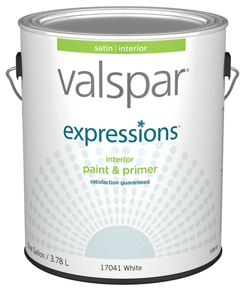 Valspar Expressions 005.0017041.007 Interior Paint, Satin, White, 1 gal, Latex Base, Resists: Fade, Stain [SKU: ORG6412217]