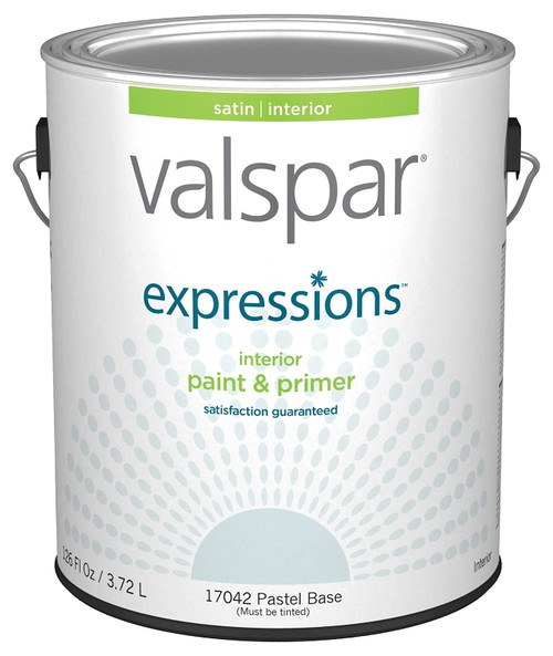 Valspar Expressions 005.0017042.007 Interior Paint, Satin, White, 1 gal, Can, Latex Base, Resists: Fade, Stain [SKU: ORG6412266]