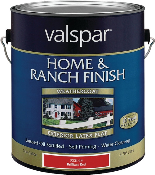 Valspar 018.5221-14.007 Premium Home and Ranch Paint, Brilliant Red, 1 gal [SKU: ORG7399736]
