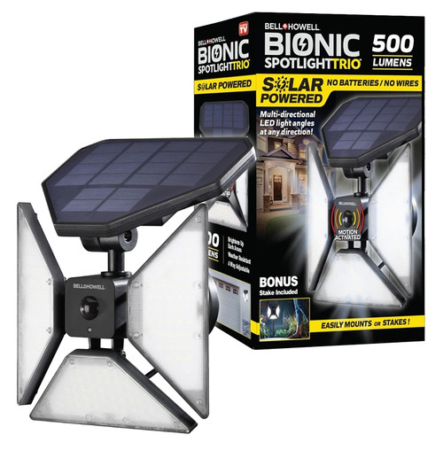 Bell+Howell Bionic Series 7844 Solar-Powered Spot Light, 3-Lamp, LED Lamp, 500 Lumens, Plastic Fixture [SKU: ORG4547832]