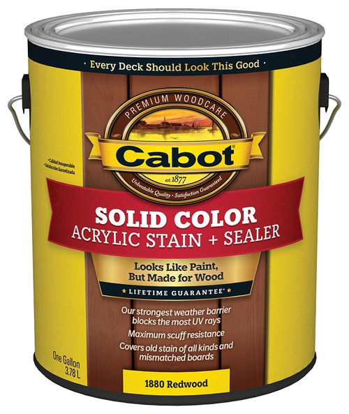 Cabot 1800 Series 140.0001880.007 Solid Color Decking Stain, Low-Lustre, Redwood, Liquid, 1 gal, Can [SKU: ORG5736889]
