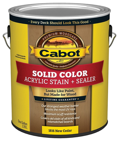 Cabot 1800 Series 140.0001816.007 Solid Color Decking Stain, Low-Lustre, New Cedar, Liquid, 1 gal, Can [SKU: ORG3983459]