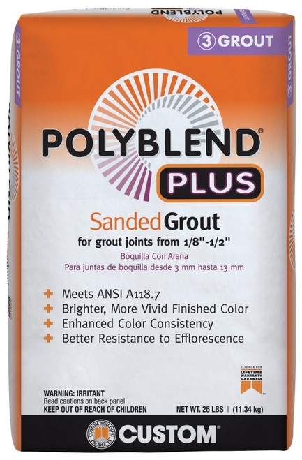 CUSTOM Polyblend Plus PBPG38125 Sanded Grout, Powder, Characteristic, Bright White, 25 lb Bag [SKU: ORG1515295]