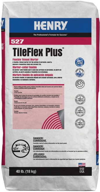 HENRY 527 TileFlex Plus Series 13080 Thin-Set Mortar, Gray, Fine Solid Powder, 40 lb Bag [SKU: ORG0913137]