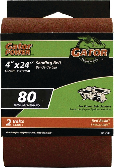 Gator 3186 Sanding Belt, 4 in W, 24 in L, 80 Grit, Medium, Aluminum Oxide Abrasive [SKU: ORG0127522]