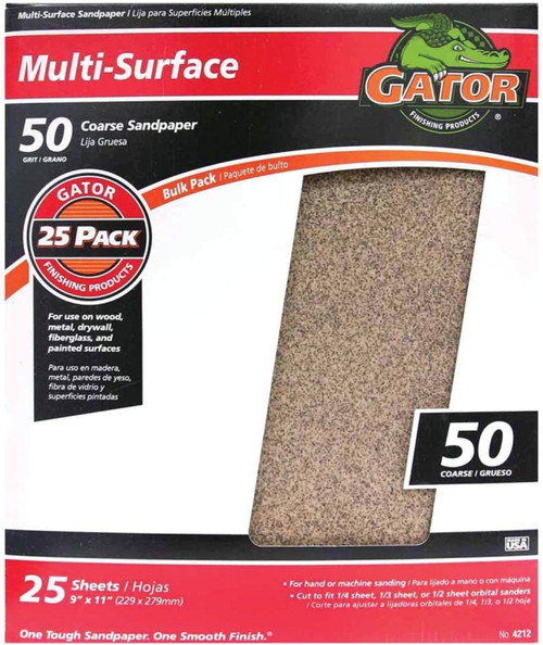 Gator 3267 Sanding Sheet, 11 in L, 9 in W, 50 Grit, Coarse, Aluminum Oxide Abrasive [SKU: ORG1379411]